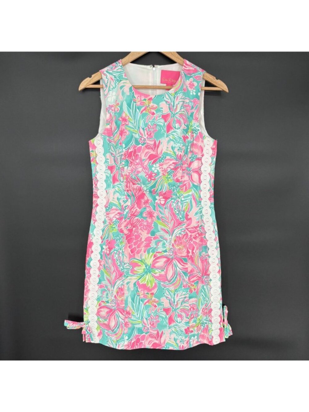 Lilly Pulitzer Womens Mila Stretch Cotton Shift Dress 4 Pink Teal Floral Coastal